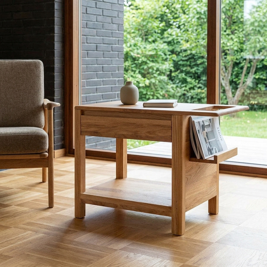 Hermod sidebord med avisholder i massiv egetræ – billede 1